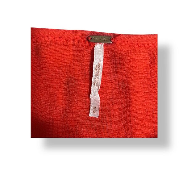 Free People M Red Embroidered Tiered Gauzy Mini Dress Floral Boho Peasant Flowy - Picture 6 of 7